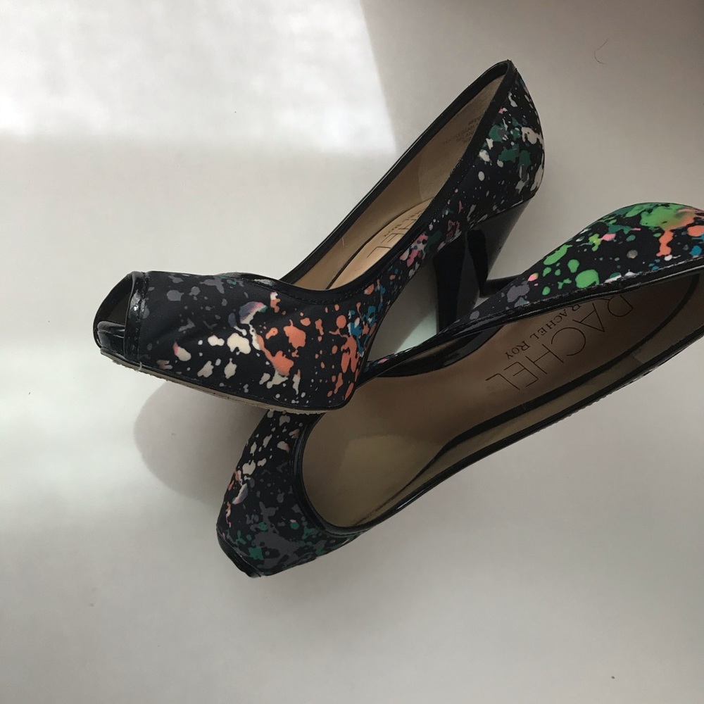 Rachel Roy splatter paint peep toe pumps